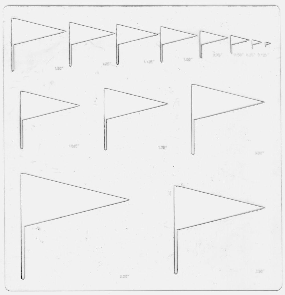 A drawing template featuring an array of different sized penant flags